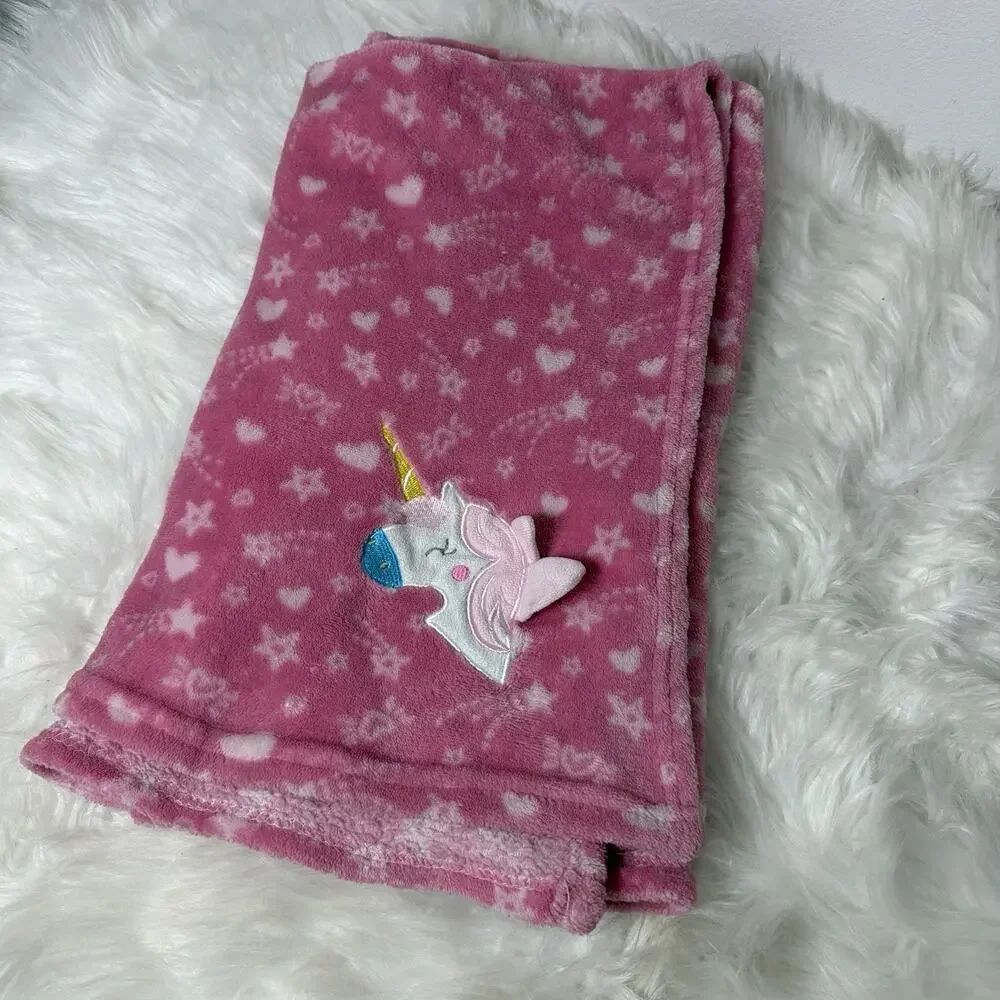 Le Bebe FAVORITE Pink Unicorn Stars Hearts Baby Blanket Dollar General